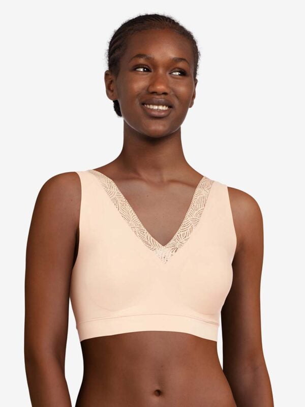 Soft Stretch “Magic” Padded Crop Top Lace with Back Closure by Chantelle - G Beige
