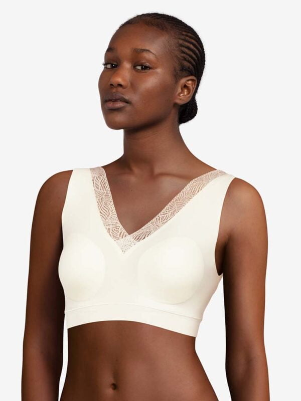 Soft Stretch “Magic” Padded Crop Top Lace with Back Closure by Chantelle - Ivory