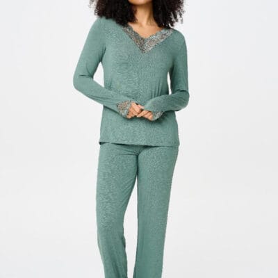 Green Marl Long PJ Set by Lingadore