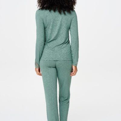 Green Marl Long PJ Set by Lingadore
